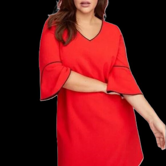 Lane Bryant Size 26 Plus Career Dress Bell Sleeves Knee Length V-Neck Black Trim - Picture 3 of 14